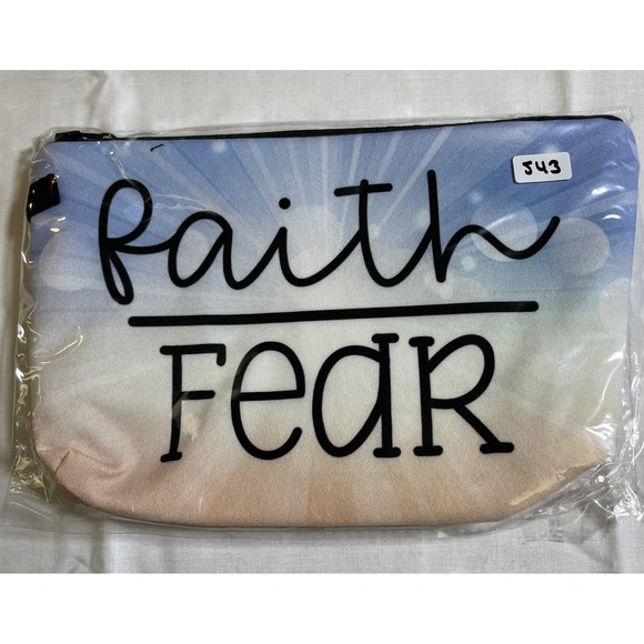 The Pouch Handbags - The Pouch Faith Over Fear Pouch Womens Small Blue White Peach New Inspirational